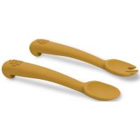 Cuchara y tenedor mostaza de silicona INTERBABY