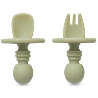 Cubiertos de aprendizaje verde agua antiahogo de silicona INTERBABY, set 2 uds