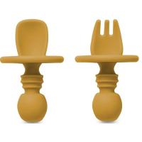 Cubiertos de aprendizaje mostaza antiahogo de silicona INTERBABY, set 2 uds