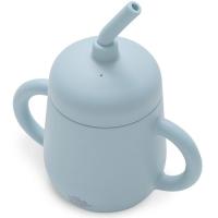 Taza azul antigoreo de entrenamiento con pajita de silicona INTERBABY