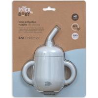 Taza azul antigoreo de entrenamiento con pajita de silicona INTERBABY