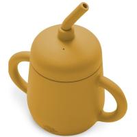 Taza mostaza antigoteo de entrenamiento con pajita de silicona INTERBABY