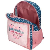 Mochila 44 cm One World, azul y rosa con flores, adaptable a carro ROLL ROAD, 1 ud