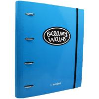 Carpeta A4 de cartón azul, 4 anillas, con recambio cuadriculado OCEANS WAVE, 1 ud