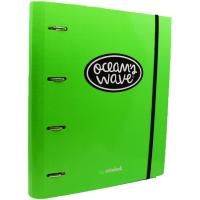 Carpeta A4 de cartón verde, 4 anillas, con recambio cuadriculado OCEANS WAVE, 1ud