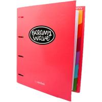 Carpeta A4 de cartón coral, 4 anillas, con recambio cuadriculado OCEANS WAVE, 1ud