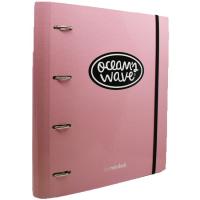 Carpeta A4 de cartón rosa, 4 anillas, con recambio cuadriculado OCEANS WAVE, 1 ud