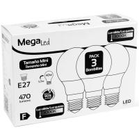 Bombilla Led miniesférica E27 5,5W luz cálida (3000k) MEGALED, pack 3 uds