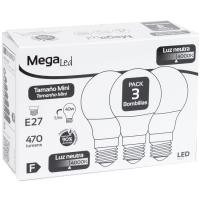 Bombilla Led miniesférica E27 5,5W luz neutra (4000k) MEGALED, pack 3 uds