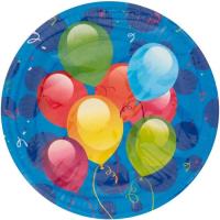 Plato de cartón compostable decoración globos, 23 cm, pack 8 uds