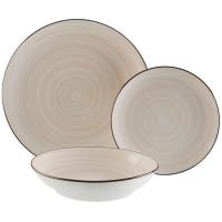 Vajilla de porcelana Artemisa Cream, 18 platos: 6 llanos 27cm, 6 hondos 23 cm y 6 de postre 19 cm VERSA HOME