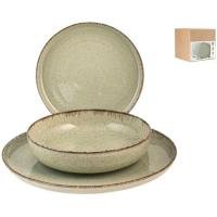 Vajilla de porcelana Pearl verde, 12 platos: 4  llanos de 27 cm, 4 hondos de 23 cm y 4 de postre de 19 cm