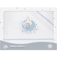 Sábanas de cuna, coralina blanca azul, oso en luna, 3 piezas INTERBABY, 60x120 cm