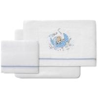 Sábanas Minicuna, coralina blanca azul, oso en luna, 3 piezas INTERBABY, 50x80 cm