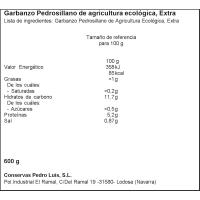 Garbanzo pedrosillano cocido eco PEDRO LUIS, frasco 500 g