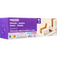 EROSKI txokolate, banilla eta esne gainezko mozteko izozkia, barra 1 l