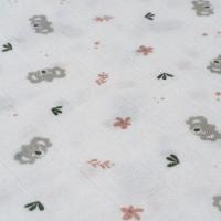 Muselina de bambú natural blanco estampado Koalas hoja rosa INTERBABY, 120x120 cm