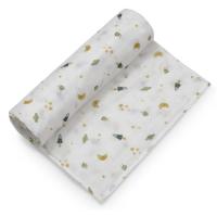 Muselina de bambú natural blanca estampado cohetes INTERBABY, 120x120 cm