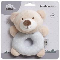 Sonajero aro peluche osito gris, ideal para fomentar el agarre INTERBABY