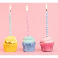 Vela de cumpleaños extralarga 14, 5cm colores pastel a rayas OH YEAH!, pack 12 uds
