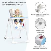 Trona Yumy blanca y gris KINDERKRAFT.  Respaldo ajustable en 3 posiciones y regulable en 7 alturas. Arnés de seguridad de 5 puntos. Plegado fácil para facilitar el almacenamiento