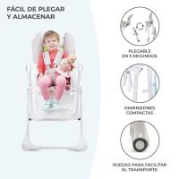 Trona Yumy blanca y gris KINDERKRAFT.  Respaldo ajustable en 3 posiciones y regulable en 7 alturas. Arnés de seguridad de 5 puntos. Plegado fácil para facilitar el almacenamiento