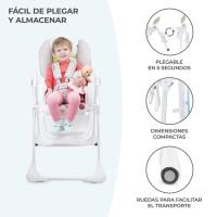 Trona Yumy blanca y azul KINDERKRAFT.  Respaldo ajustable en 3 posiciones y regulable en 7 alturas. Arnés de seguridad de 5 puntos. Plegado fácil para facilitar el almacenamiento
