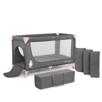 Cuna de viaje Joy gris rosa KINDERKRAFT Fácil de montar, doble entrada con cremallera, con ruedas para su traslado, desde el nacimiento hasta 20 kg. Normativa Europea EN716
