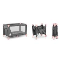 Cuna de viaje Joy gris rosa KINDERKRAFT Fácil de montar, doble entrada con cremallera, con ruedas para su traslado, desde el nacimiento hasta 20 kg. Normativa Europea EN716