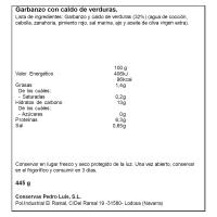 Garbanzo con caldo de verduras PEDRO LUIS, frasco 445 g