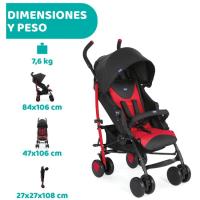 Silla paseo Echo color negro/rojo CHICCO Incluye burbuja, barra de seguridad, arnés, capota y cesta. Plegado tipo paraguas, respaldo totalmente reclinable y reposapiés ajustable, apta para niños de hasta 22 kg y cesta con  carga máxima de 3kg