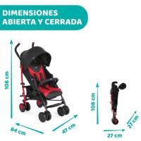Silla paseo Echo color negro/rojo CHICCO Incluye burbuja, barra de seguridad, arnés, capota y cesta. Plegado tipo paraguas, respaldo totalmente reclinable y reposapiés ajustable, apta para niños de hasta 22 kg y cesta con  carga máxima de 3kg