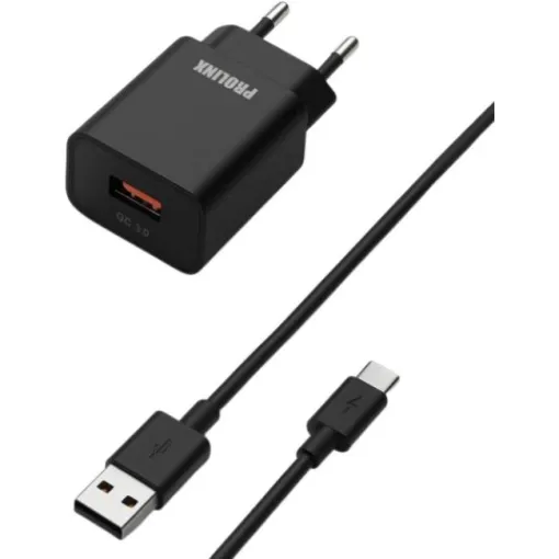 Cargador de red para móvil negro tipo C más cable 1 m, 18 W PROLINX