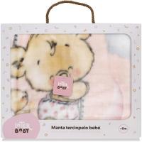 Manta de cuna Raschel osito rosa, tacto terciopelo INTERBABY, 100x140 cm