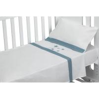 Sábanas cuna D Algodón Oso blanco petroleo nido abeja 3 piezas INTERBABY, 60x120cm