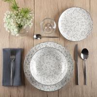 Vajilla Oxford, porcelana flores grises. Platos Ø 27, 20 y 19 cm, pack 18 piezas