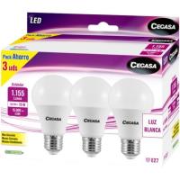 Bombilla Led E27 estándar 10,5W luz neutra (4000k) CEGASA, caja 3 uds