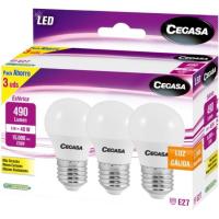 Bombilla Led E27 esférica 5W luz cálida (2700k) CEGASA, caja 3 uds