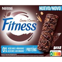 Barritas 0% azúcares proteína cacao NESTLÉ FITNESS, pack 4x20 g