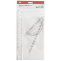 Reglas de dibujo técnico: regla 30 cm, cartabón, escuadra, transportador MS, 4 uds