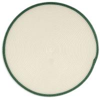Mantel individual redondo paja blanca borde verde, 100% polipropileno, Ø38 cm
