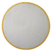 Mantel individual redondo paja blanca borde amarillo, 100% polipropileno, Ø38 cm