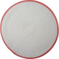 Mantel individual redondo paja blanca borde coral, 100% polipropileno, Ø38 cm