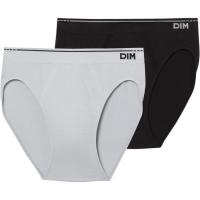 Slip de hombre sin costuras, algodón, negro/gris talla L DIM BASIC, pack 2 uds