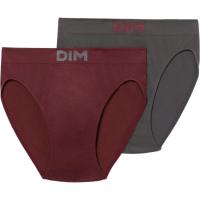 Slip de hombre sin costuras, microfibra gris/granate talla L DIM BASIC, pack 2 uds