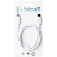 Cable de carga y datos, silicona blanca, USB-C a USB-C, 2,4 A, 1 metro
