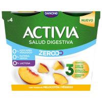 Yogur triple zero de melocoton ACTIVIA, pack 4x120 g