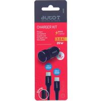 Cargador de coche 20W, 3A carga rápida, cable conector USB-C a USB-C de 1 m AUTO-T
