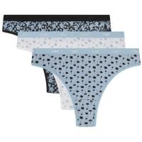 Tanga mujer algodón elástico, azul/negro talla G DIM, pack 3 uds