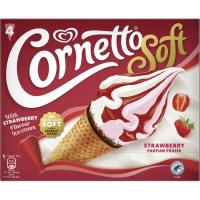 Helado Cono soft sabor nata y fresa CORNETTO, pack 4x140 ml